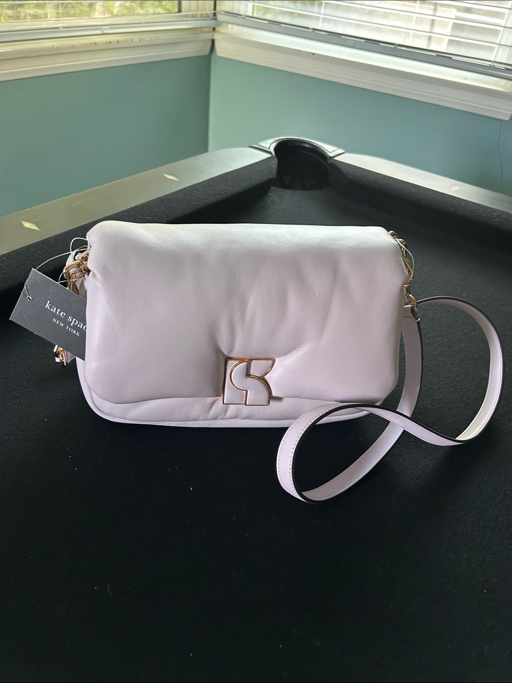kate spade Dakota Puffy Leather Crossbody Pale Lavender w Gold. NWT. $495 MSRP.